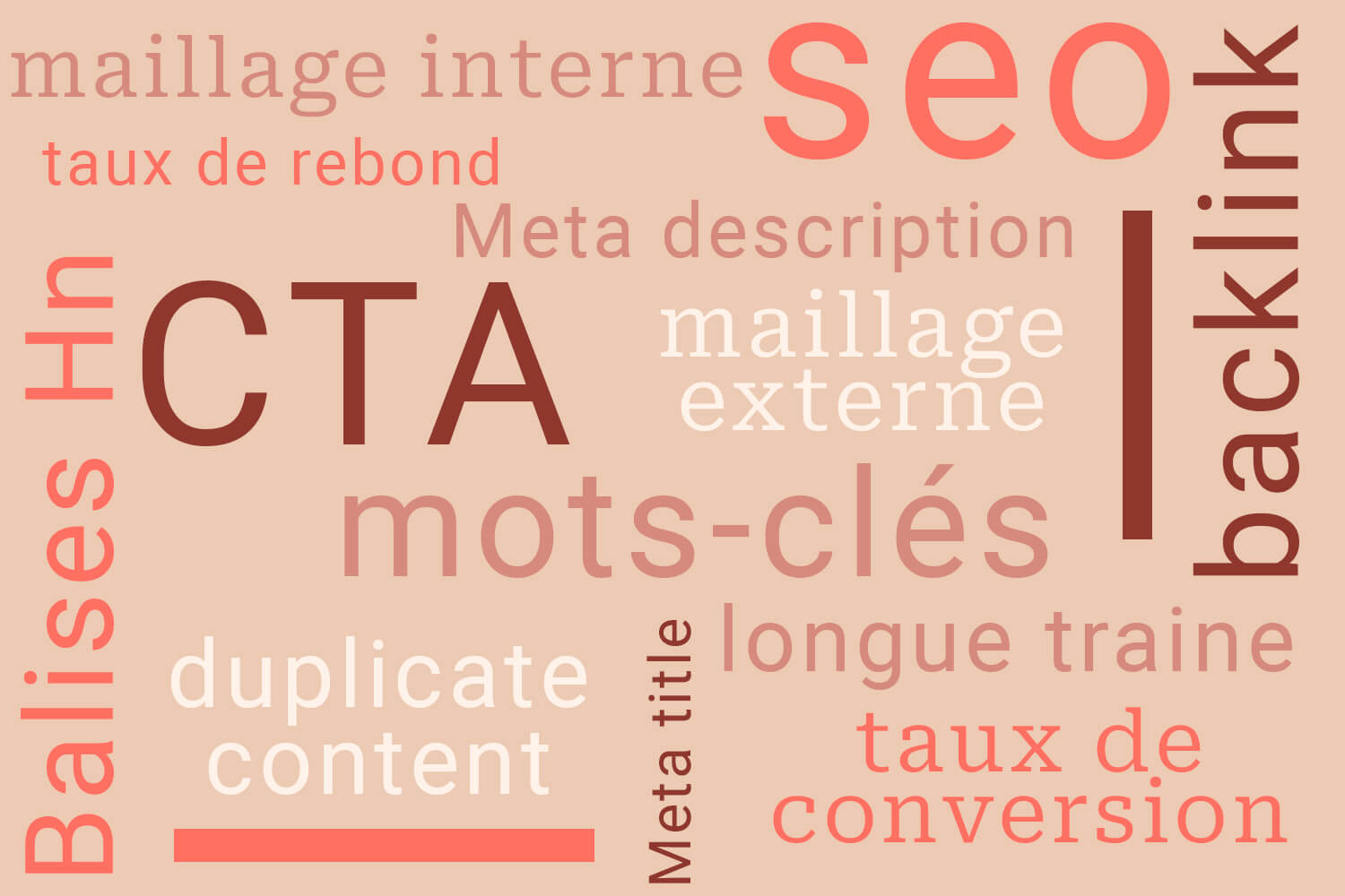 nuage du vocabulaire en rédaction web, cta, seo, maillage interne, etc